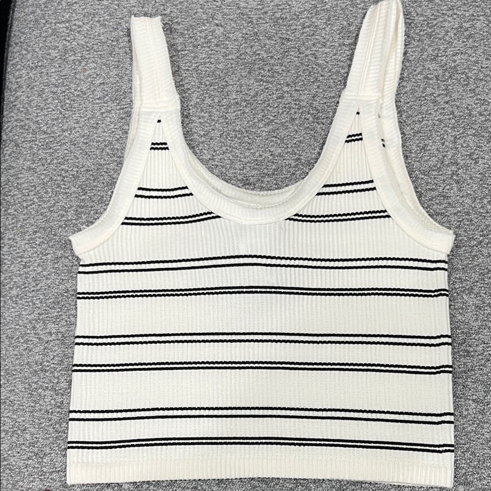 Forever 21 Cream and Black Striped Tank Top